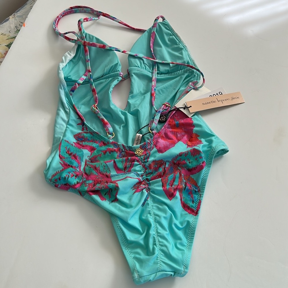 Nanette Lepore Turquoise and Pink Swimsuit - Picture 2 of 7
